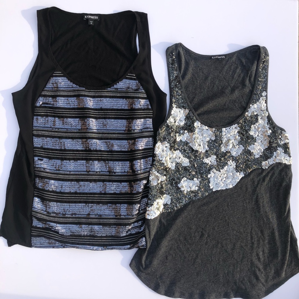 Express Sequin Tank Tops Bundle of 2 Grey & Black